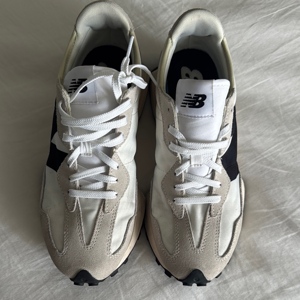 327 New Balance Cream and Black Sneakers